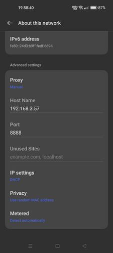 A screenshot showing proxy settings on Android.