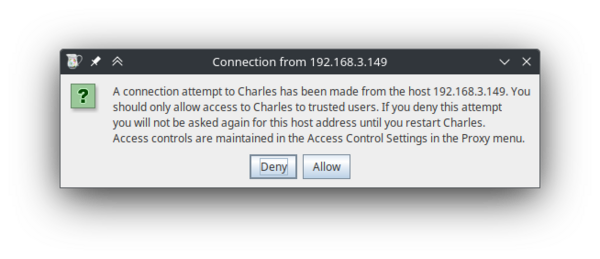 A pop-up informing the user of a new connection to the proxy.