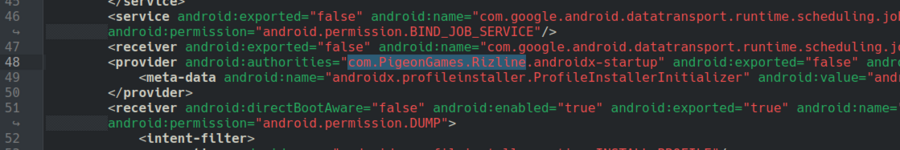 Screenshot highlighting the package ID found in a different place in the file