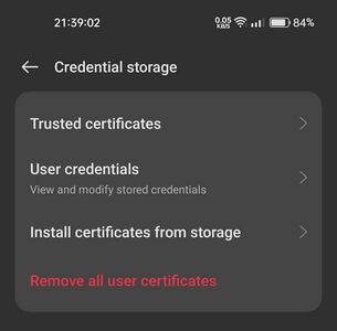 Screenshot of the "Credential storage" menu in Android Settings