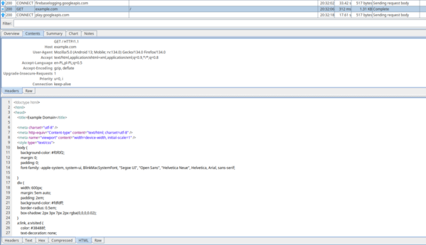 A screenshot showing response data in Charles.
