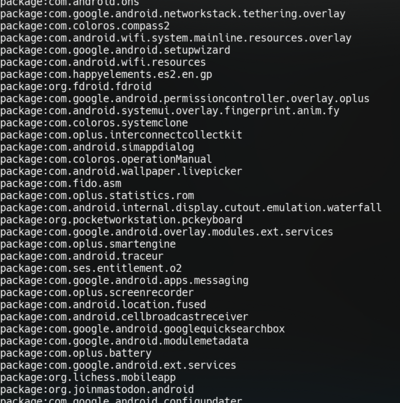 A screenshot showing a few of the 443 package IDs.