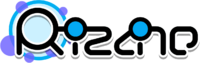"Rizline" text written in a geometric font, focusing mainly on lines and circles.